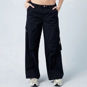 Pacsun Toggle Baggy Cargo Black Pants Wide Leg Slouchy Streetwear Size Large